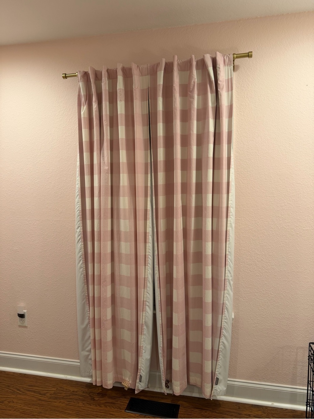 The Land of Nod Pink Tint Buffalo Check  Blackout Window Curtain Panels (2)